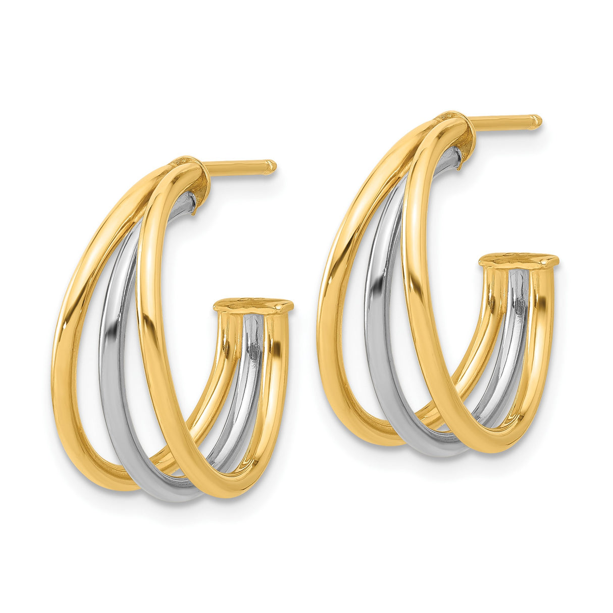 14k Yellow Gold Hoop Earrings with Two-Tone Interlocking Layered Design for Women