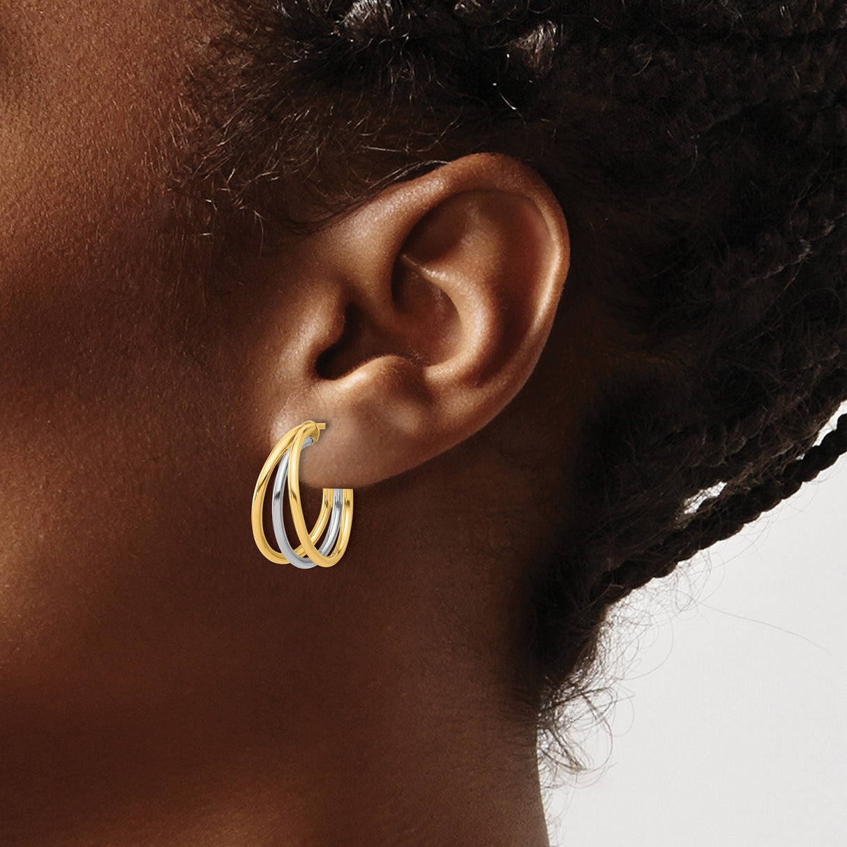 14k Yellow Gold Hoop Earrings with Two-Tone Interlocking Layered Design for Women