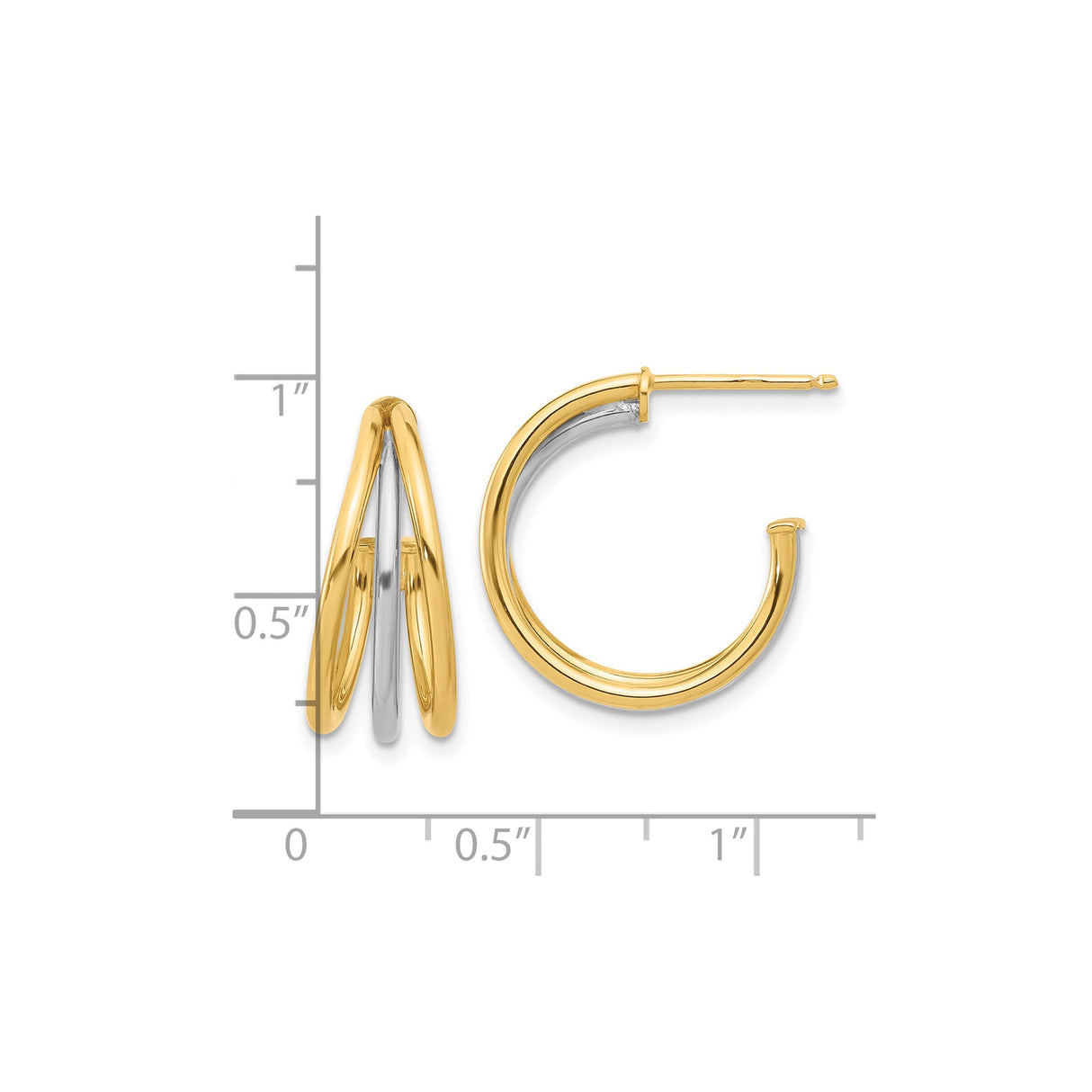 14k Yellow Gold Hoop Earrings with Two-Tone Interlocking Layered Design for Women