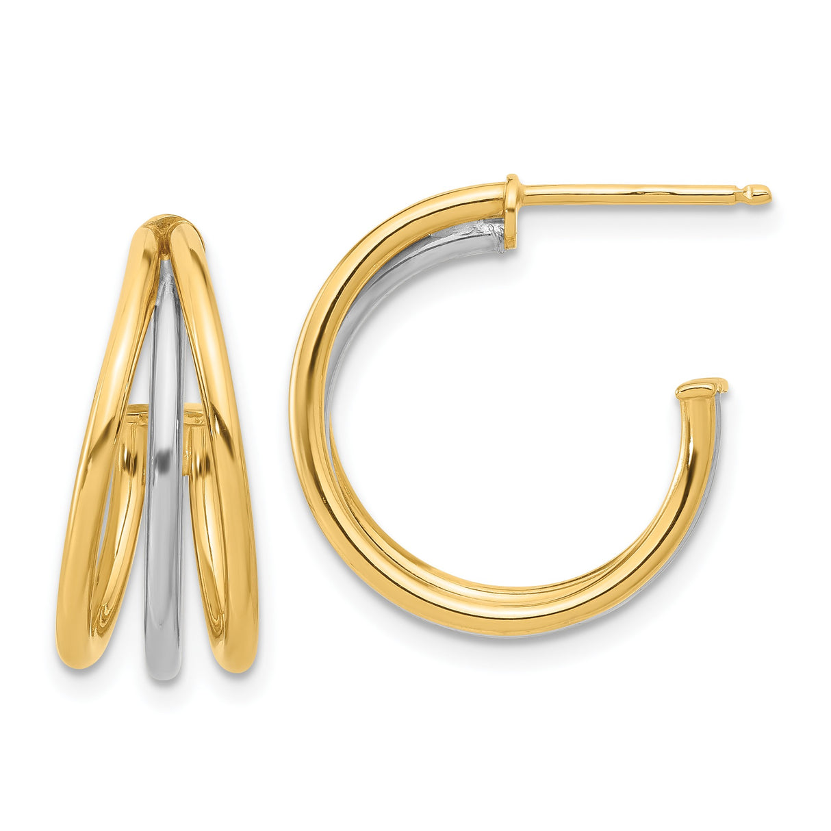 14k Yellow Gold Hoop Earrings with Two-Tone Interlocking Layered Design for Women