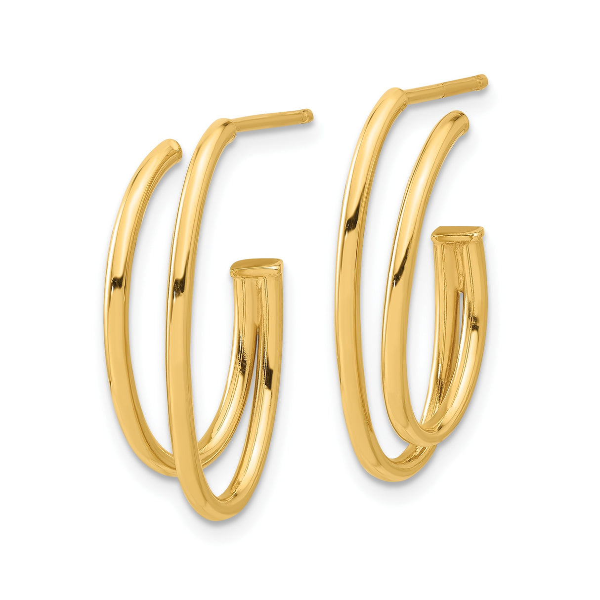 14k Yellow Gold Double Hoop Earrings, Twisted Oval Design, Polished Contemporary Style for Women