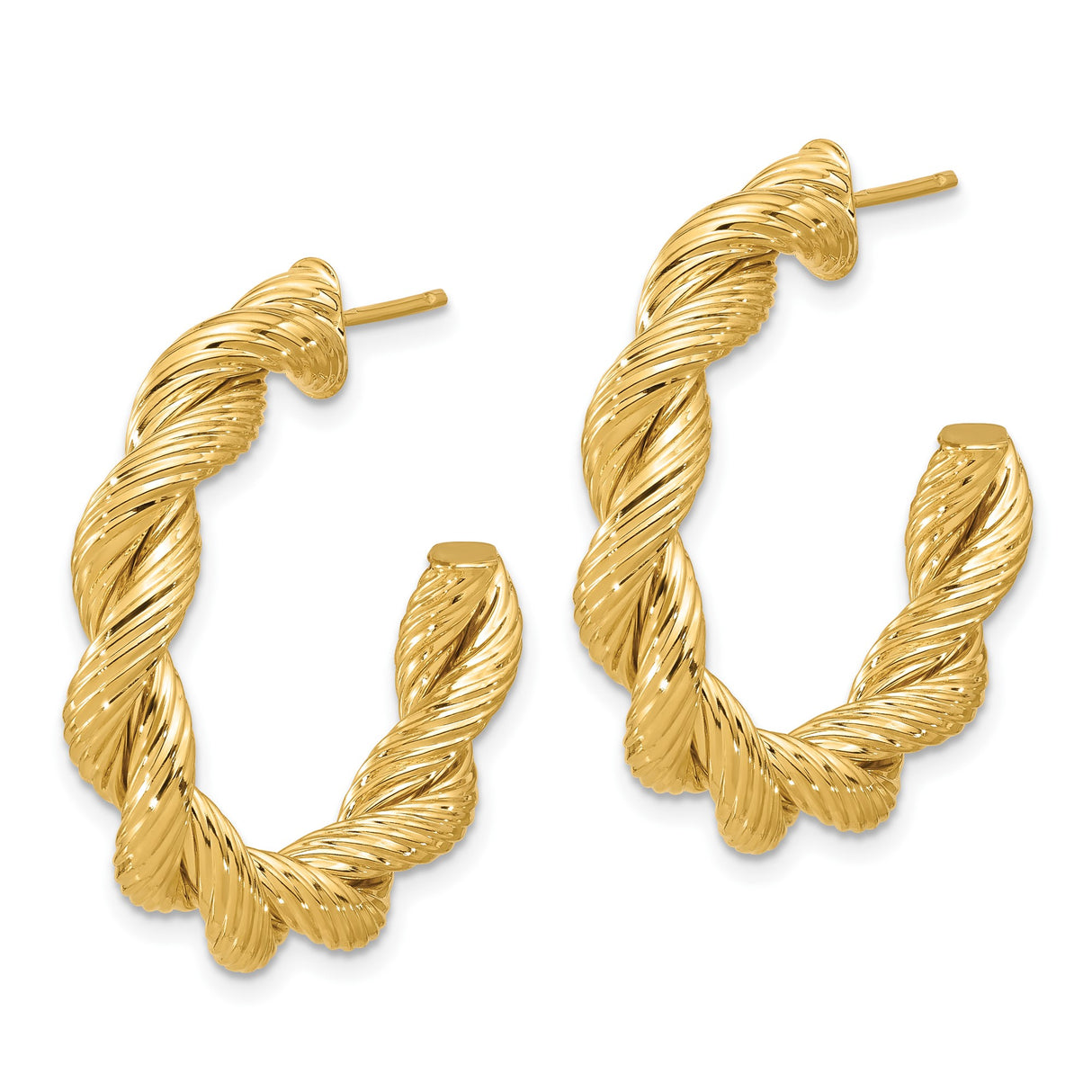 14k Yellow Gold Twisted Rope Hoop Earrings, Chunky Bold Design for Women