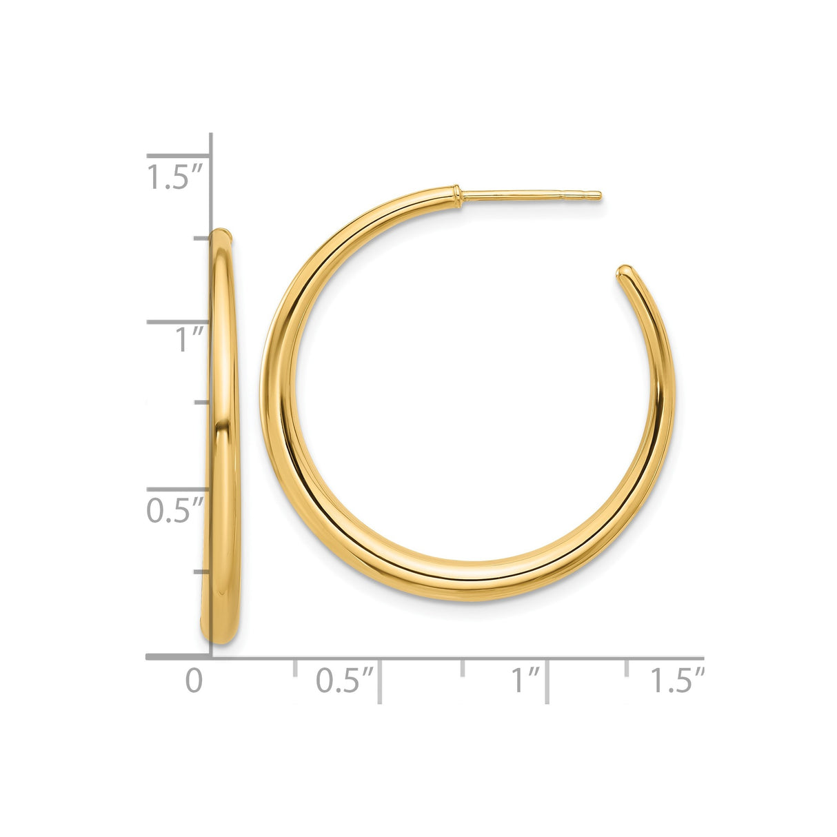 14k Yellow Gold Hoop Earrings, Medium Size Smooth Polished Minimalist Design for Women
