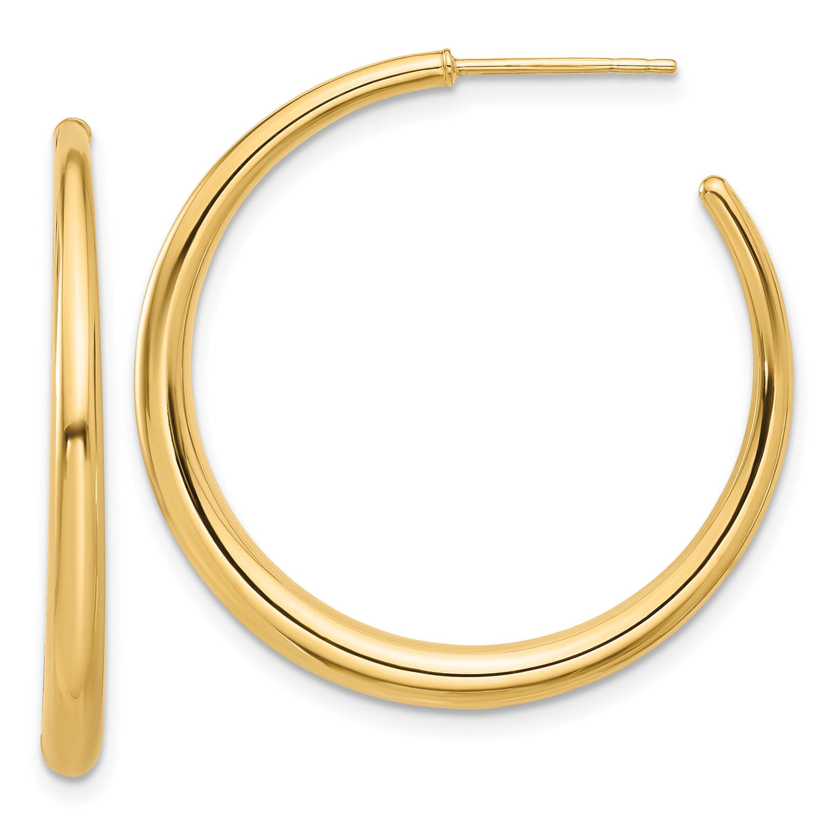 14k Yellow Gold Hoop Earrings, Medium Size Smooth Polished Minimalist Design for Women