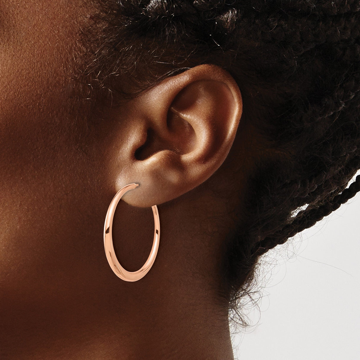 14k Rose Gold Hoop Earrings, Medium Smooth Polished Hoops, Lightweight Minimalist Design for Women