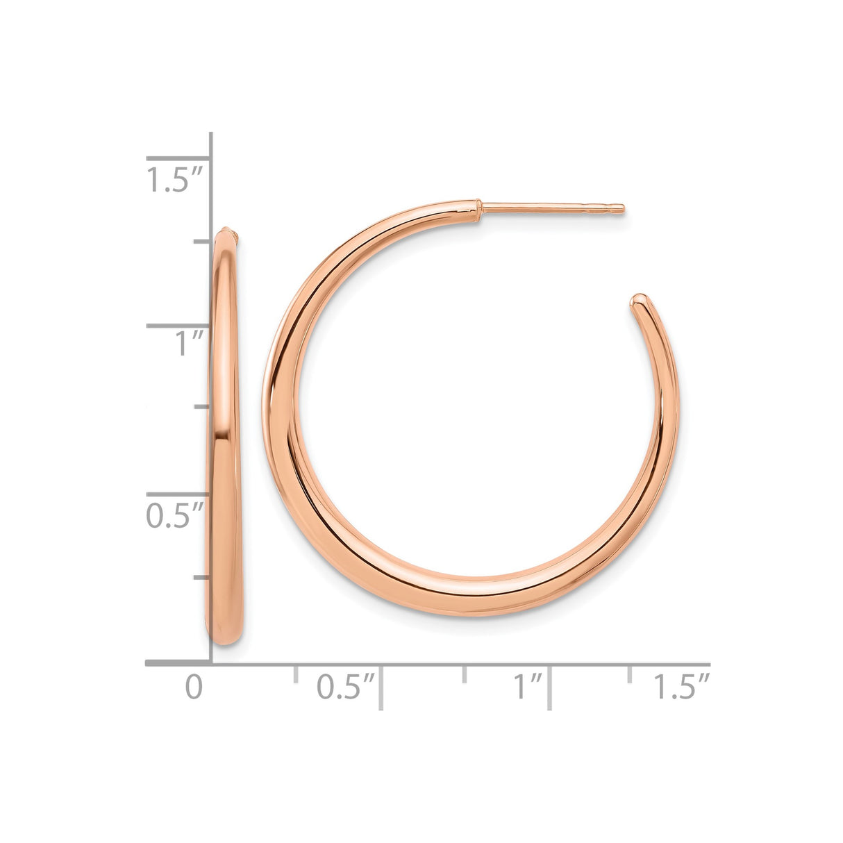 14k Rose Gold Hoop Earrings, Medium Smooth Polished Hoops, Lightweight Minimalist Design for Women