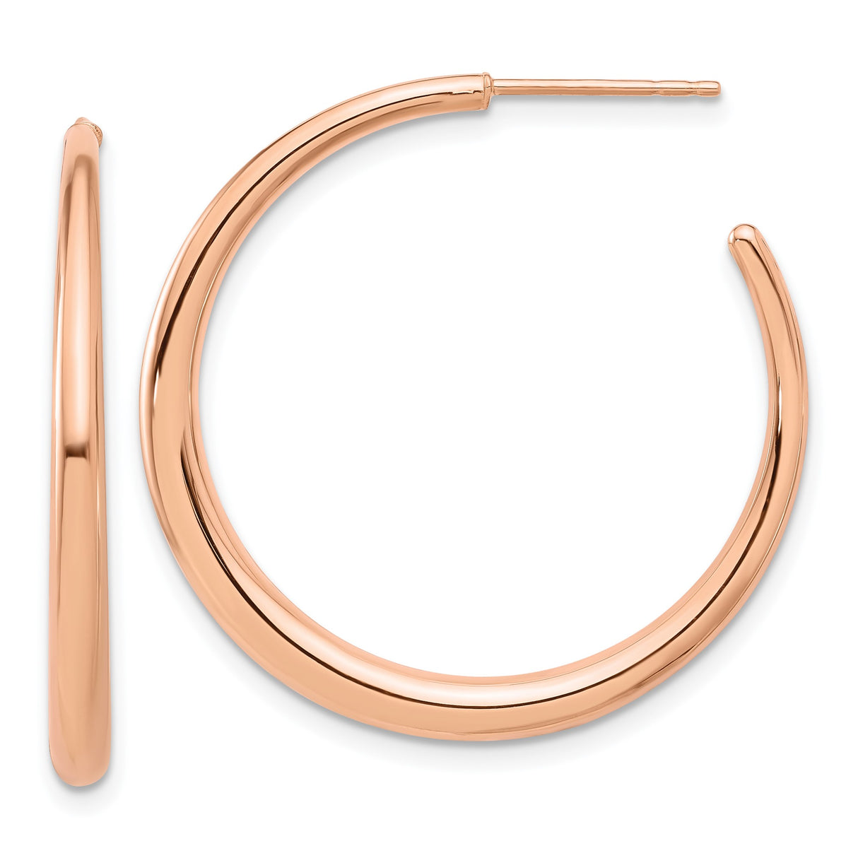 14k Rose Gold Hoop Earrings, Medium Smooth Polished Hoops, Lightweight Minimalist Design for Women