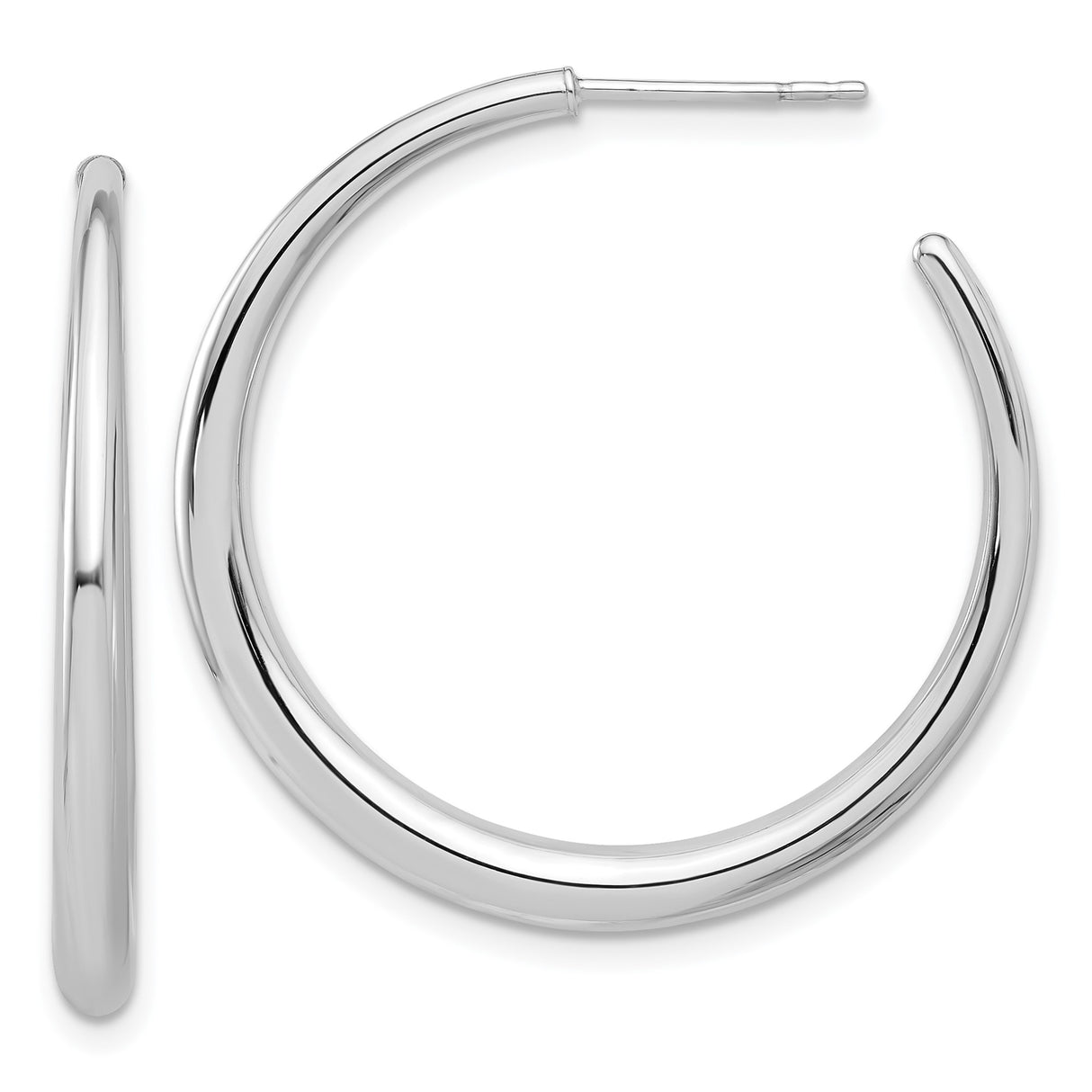 14k White Gold Hoop Earrings, Classic Polished Round Hoops with Smooth Finish for Women