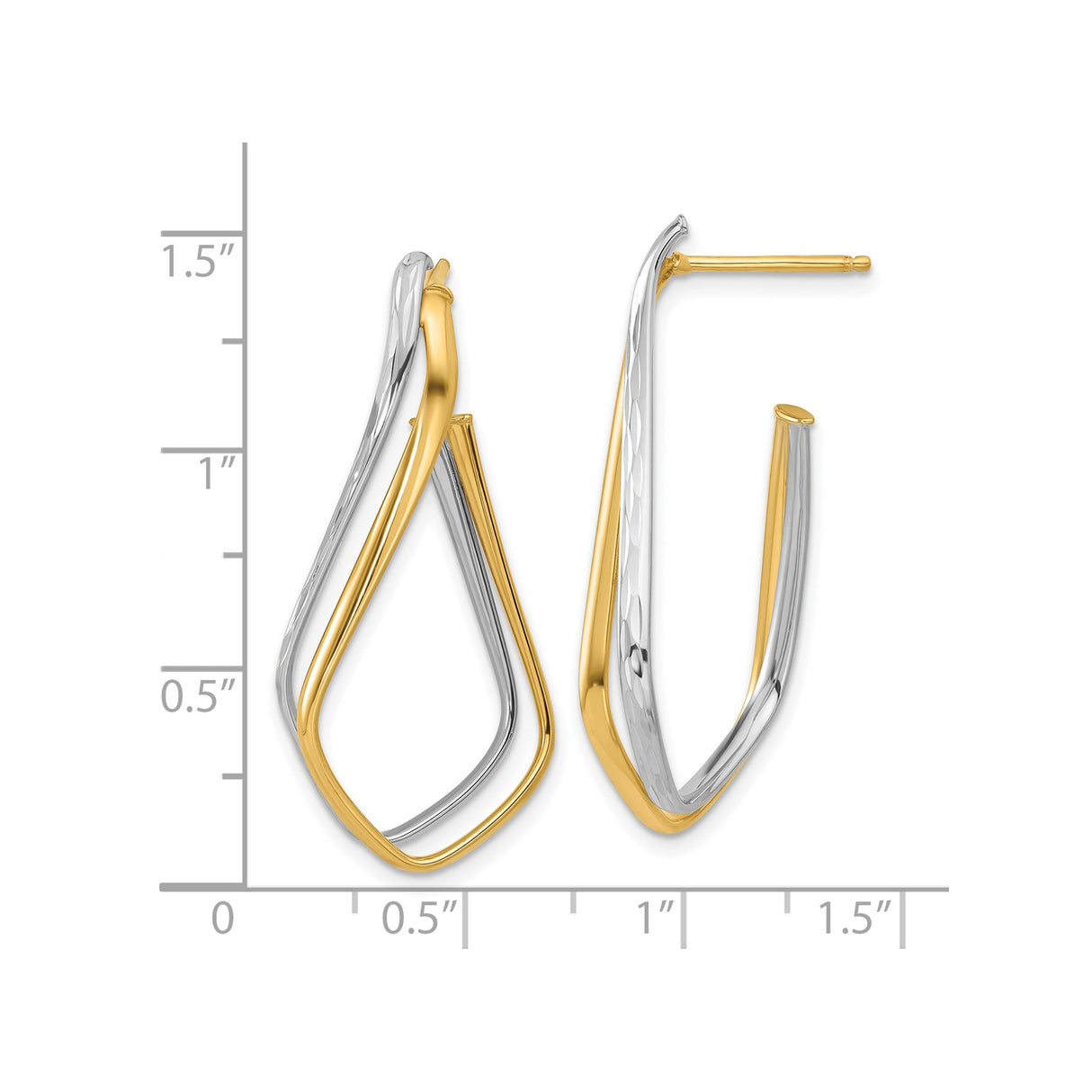 14k Two-Tone Gold Twisted Teardrop Hoop Earrings with Hammered Texture