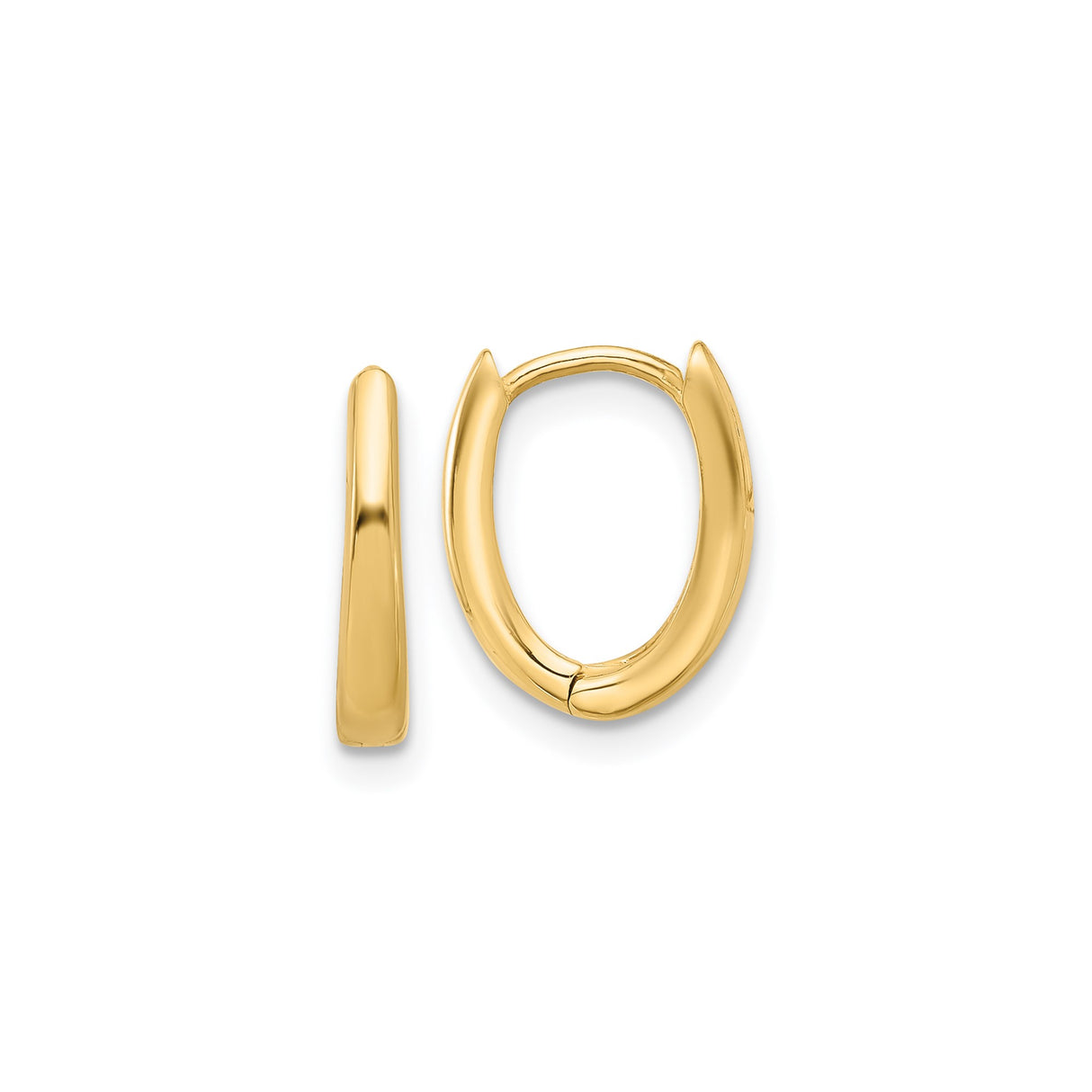 14k Yellow Gold Oval Hoop Earrings, Small Elongated Hoops with Hinged Back, Minimalist Lightweight Design