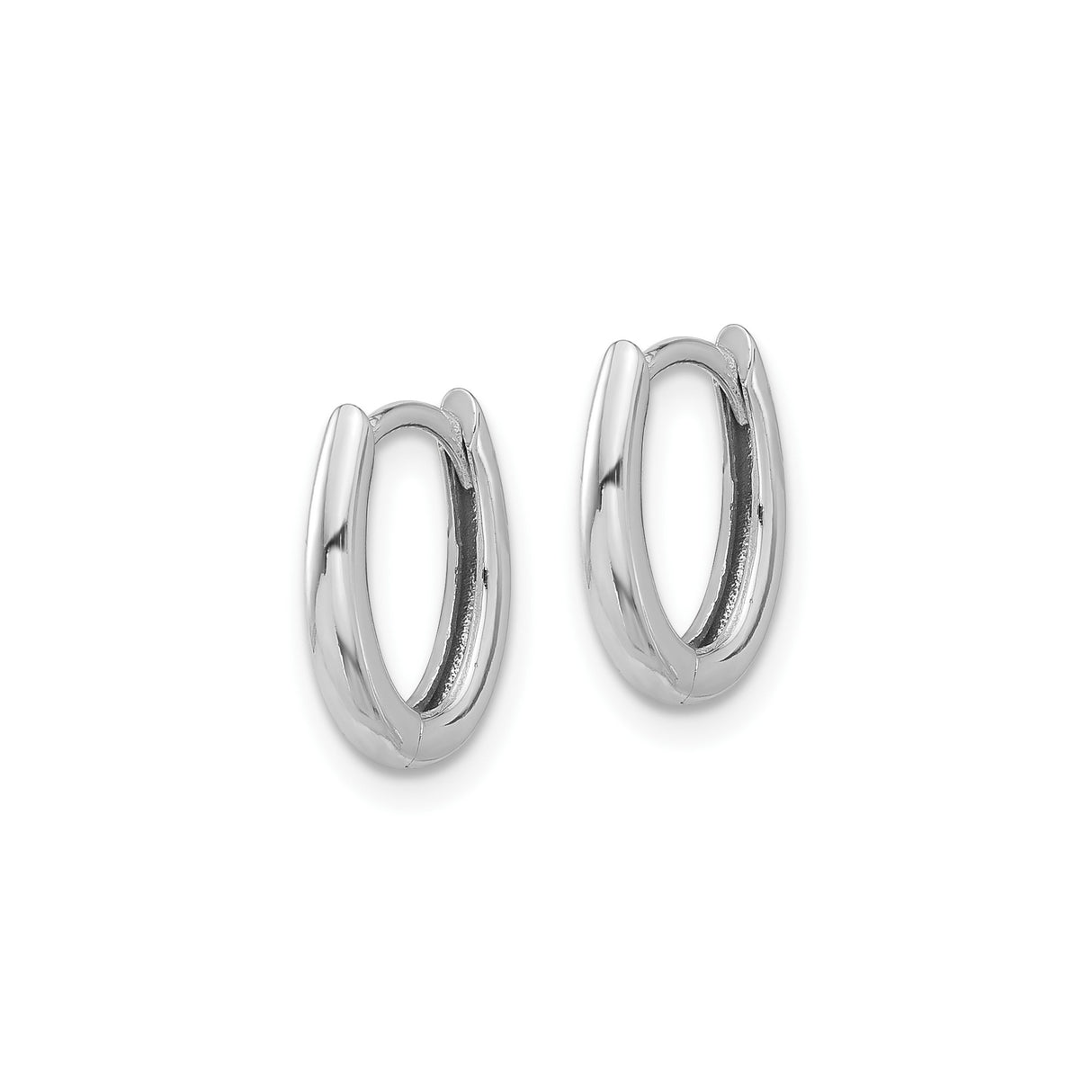 14k White Gold Oval Hoop Earring, Polished Minimalist Hinged Design for Men