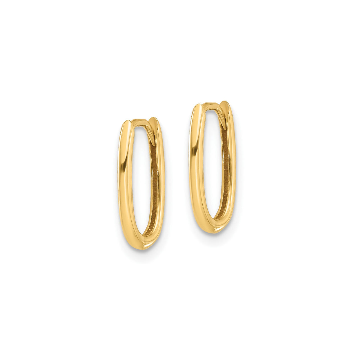 14k Yellow Gold Oval Hoop Earrings, Polished Hinged Design, Minimalist Style for Women