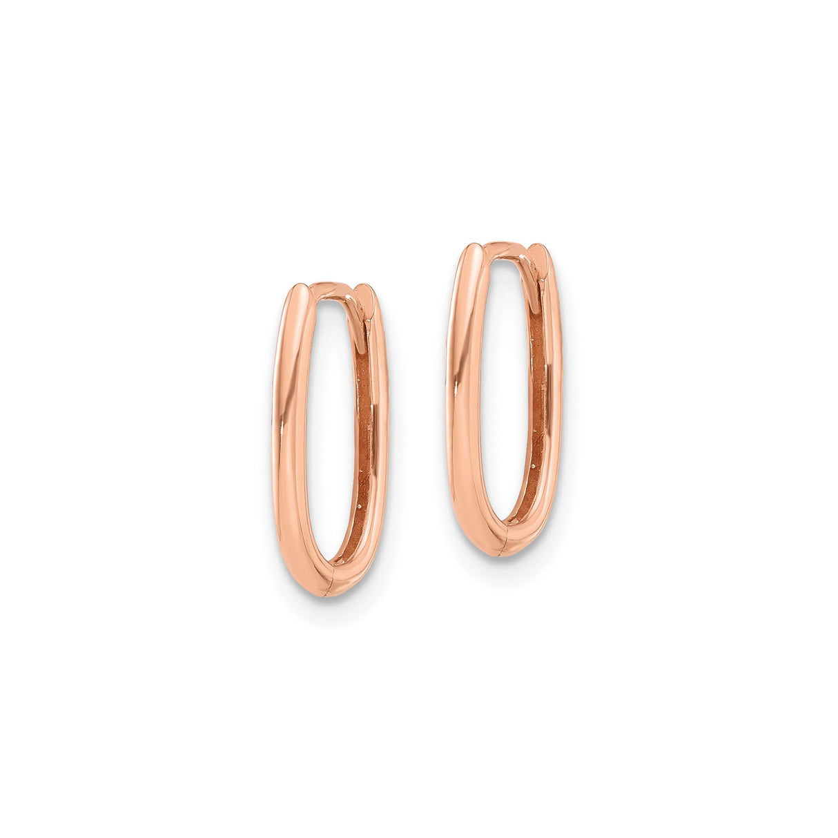 14k Rose Gold Oval Hoop Earrings, Polished Huggie Hoops with Sleek Minimalist Design