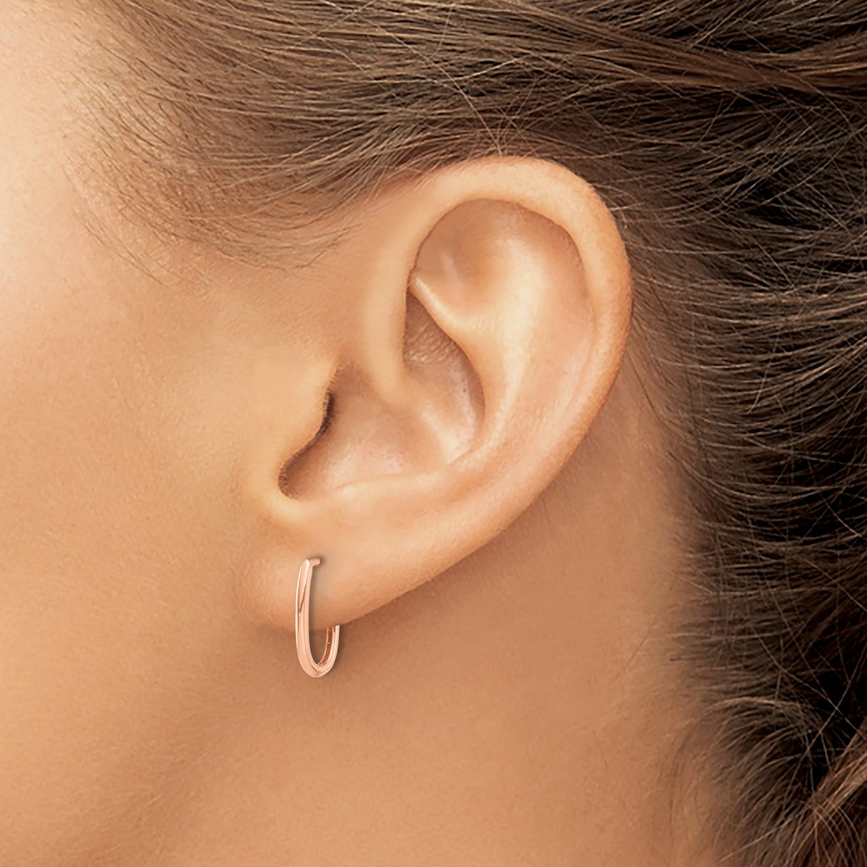 14k Rose Gold Oval Hoop Earrings, Polished Huggie Hoops with Sleek Minimalist Design