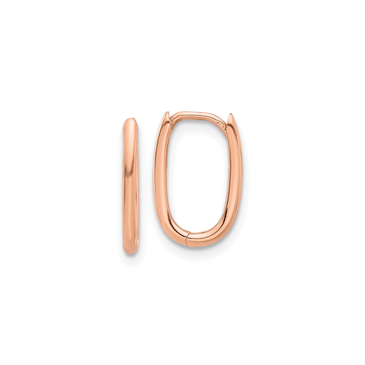 14k Rose Gold Oval Hoop Earrings, Polished Huggie Hoops with Sleek Minimalist Design