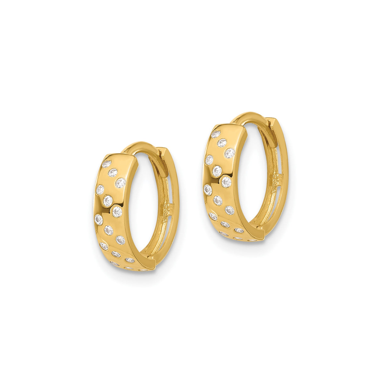 14k Yellow Gold Hoop Earrings with Cubic Zirconia Accents, Sleek Polished Lightweight Design