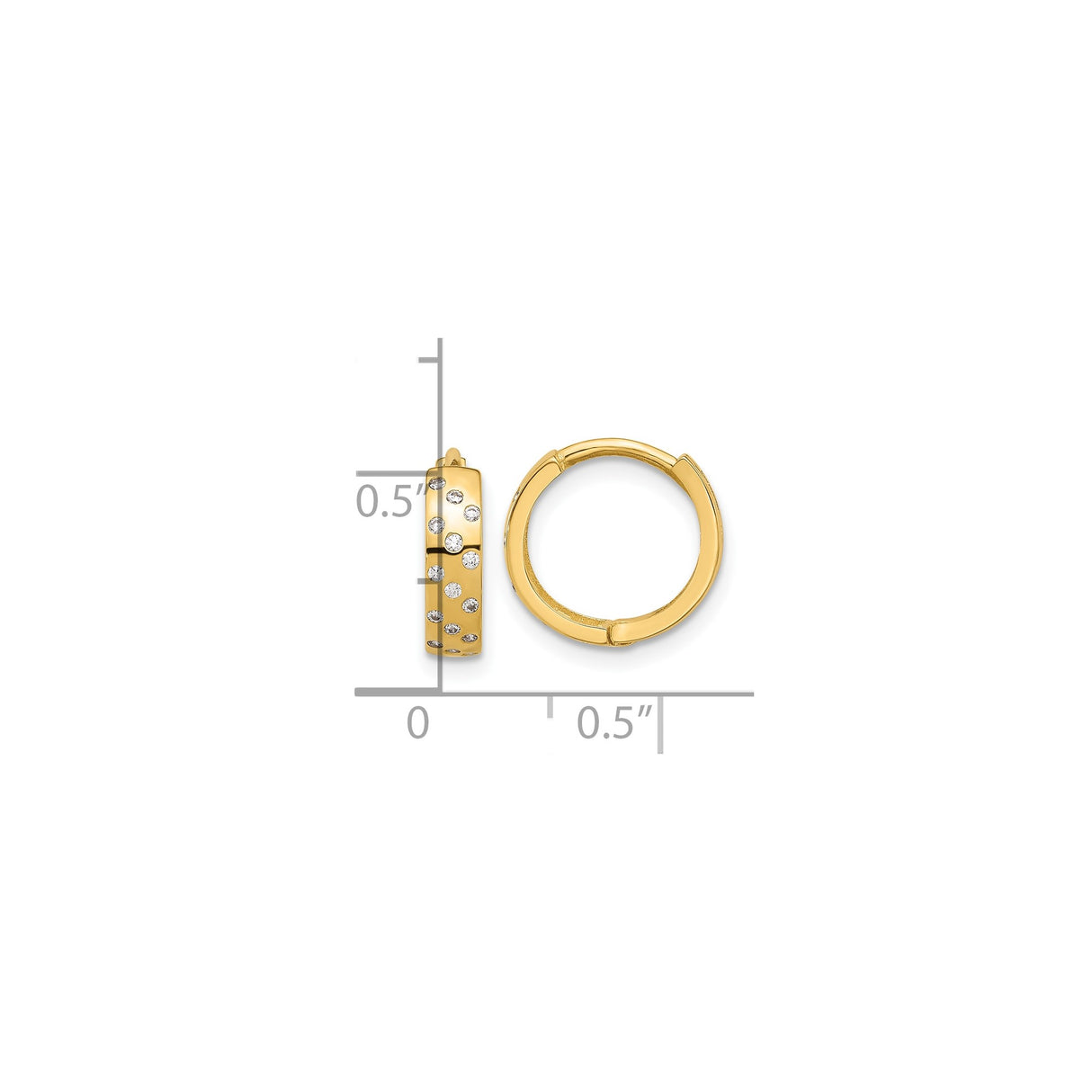 14k Yellow Gold Hoop Earrings with Cubic Zirconia Accents, Sleek Polished Lightweight Design