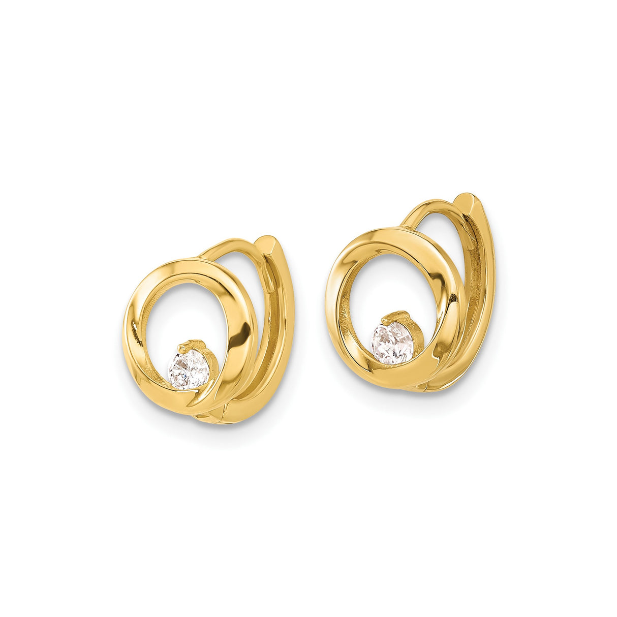 14k Yellow Gold Hoop Earrings with Cubic Zirconia, Modern Circular Design