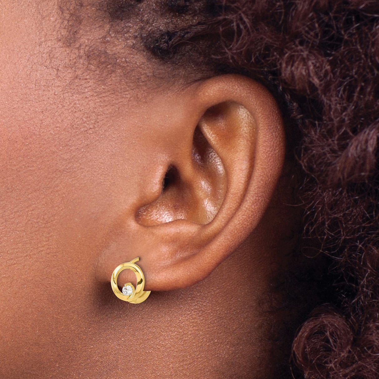 14k Yellow Gold Hoop Earrings with Cubic Zirconia, Modern Circular Design