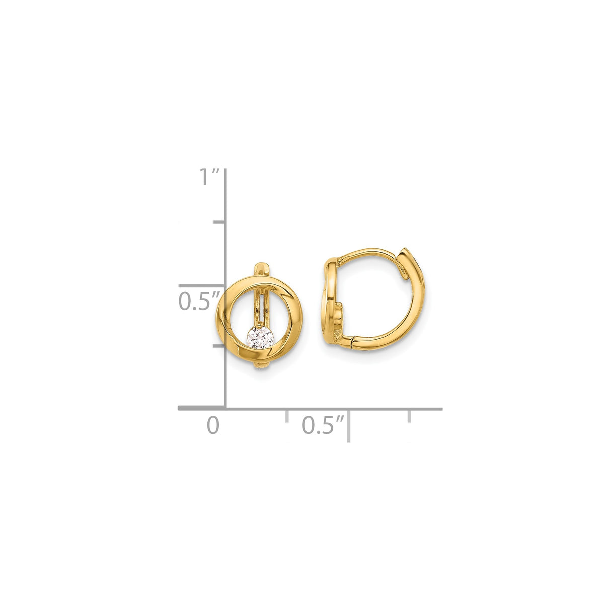14k Yellow Gold Hoop Earrings with Cubic Zirconia, Modern Circular Design