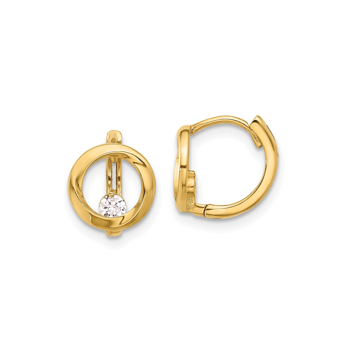 14k Yellow Gold Hoop Earrings with Cubic Zirconia, Modern Circular Design