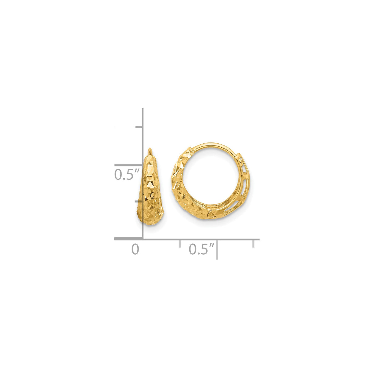 14k Yellow Gold Hoop Earrings, Diamond Cut Textured Open Work, Lightweight Modern Design