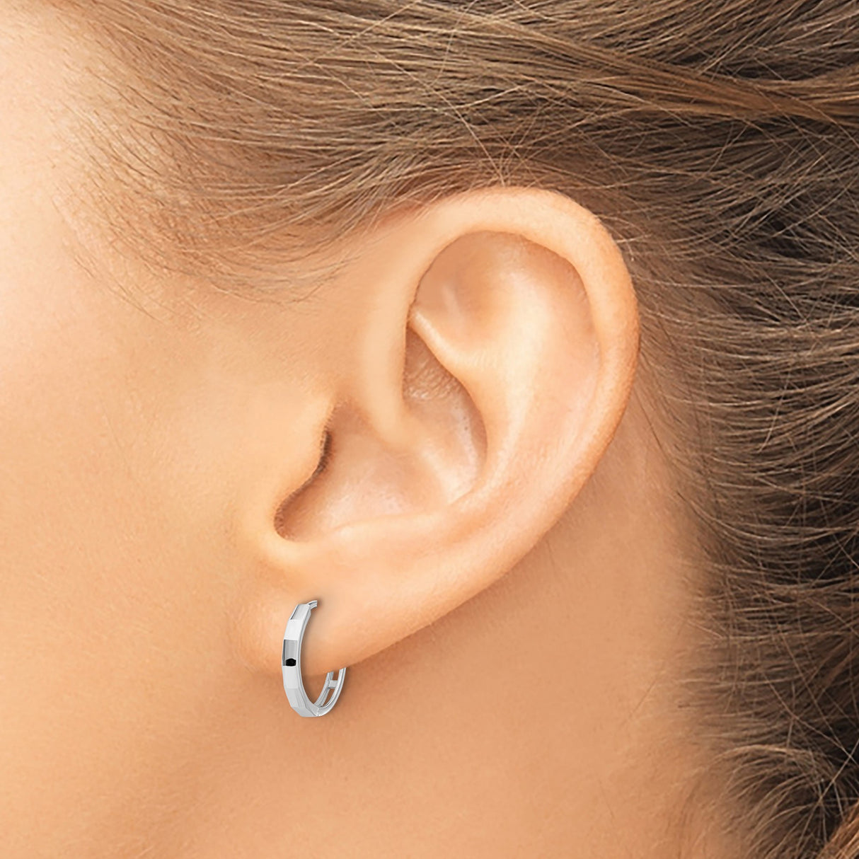 14k White Gold Hoop Earrings, Polished Minimalist Design, Lightweight Contemporary Style