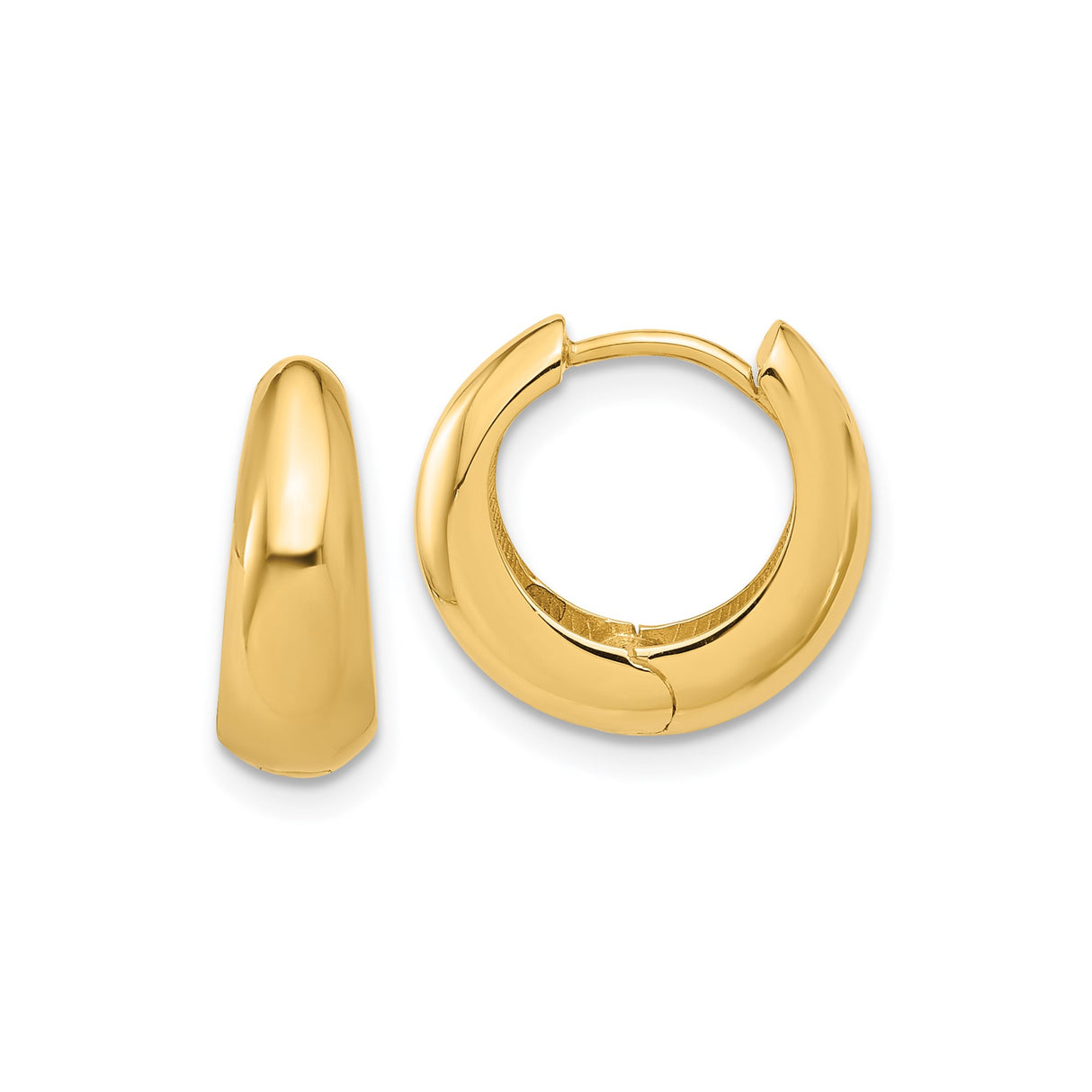 14k Yellow Gold Hoop Earrings, Chunky Huggie Style with Polished Smooth Finish