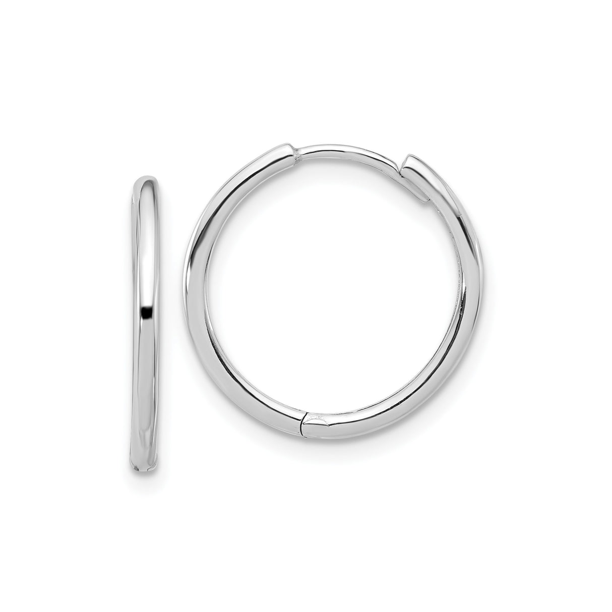 14k White Gold Hoop Earrings, Classic Polished Design with Hinged Closure, Unisex Style