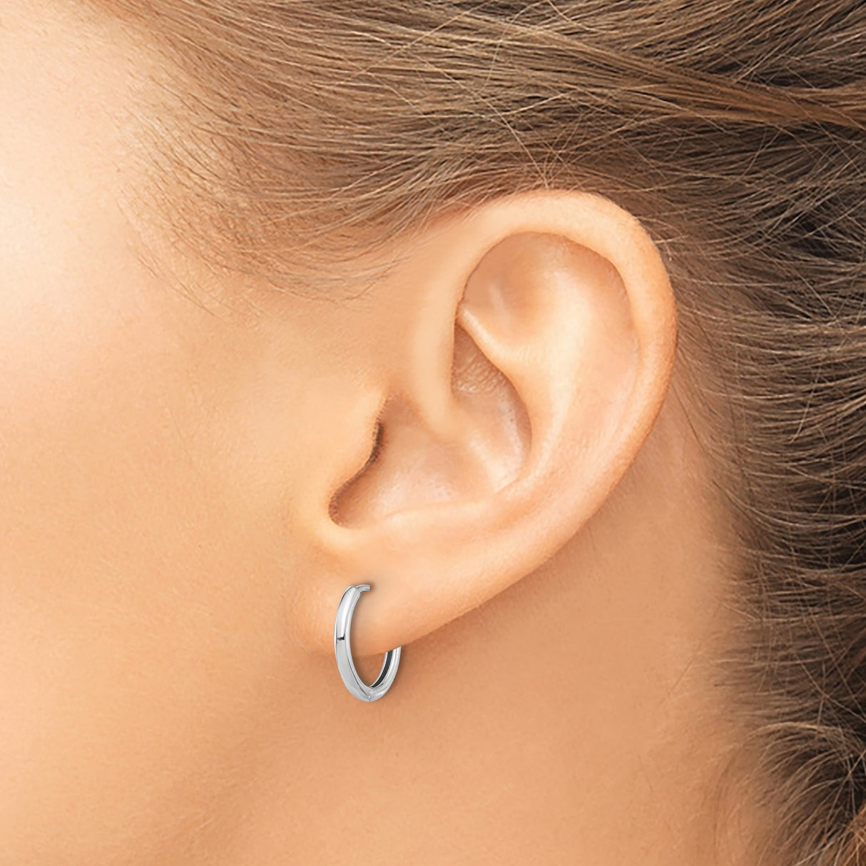 14k White Gold Hoop Earrings, Polished Seamless Hinged Design, Unisex Minimalist Style