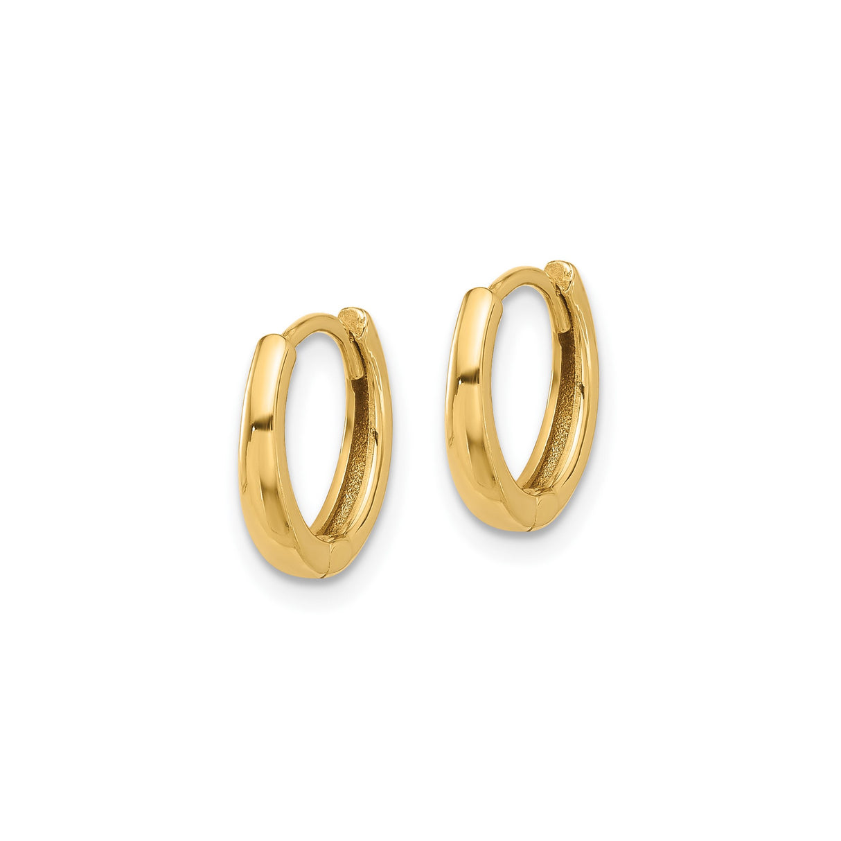 14k Yellow Gold Hoop Earrings, Small Polished Huggie with Hinged Closure, Minimalist Everyday Style