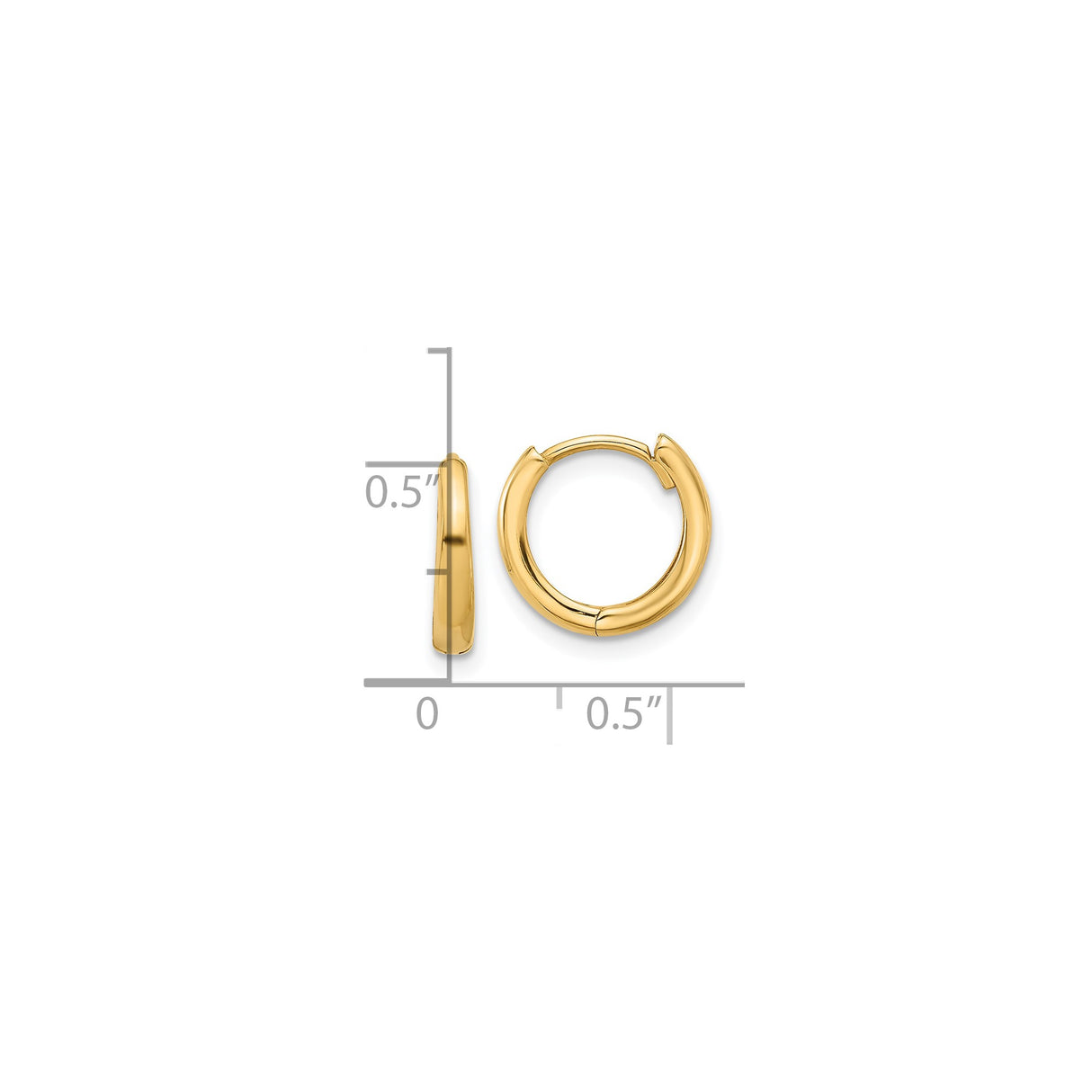 14k Yellow Gold Hoop Earrings, Small Polished Huggie with Hinged Closure, Minimalist Everyday Style