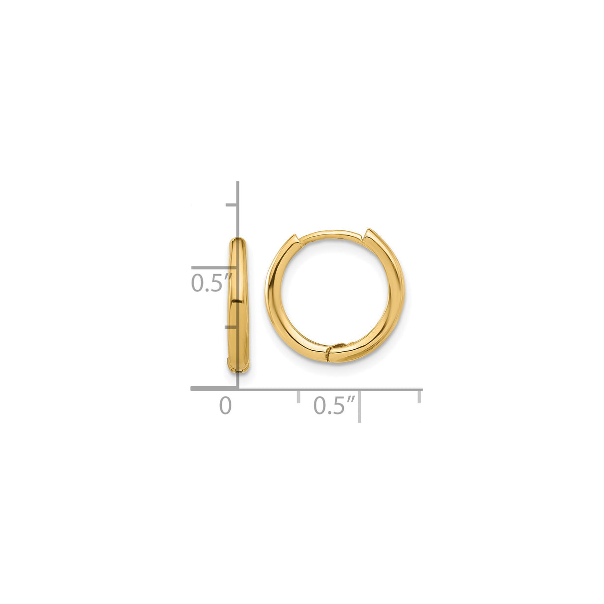 14k Yellow Gold Hoop Earring, Minimalist Polished Sleeper Style with Hinged Closure, Unisex Design