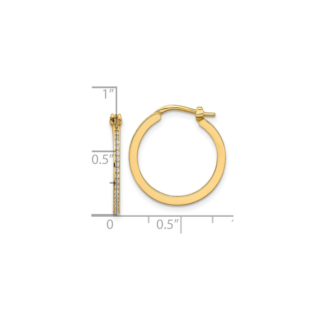 14k Yellow Gold Hoop Earrings with Cubic Zirconia, Polished Lightweight Classic Style