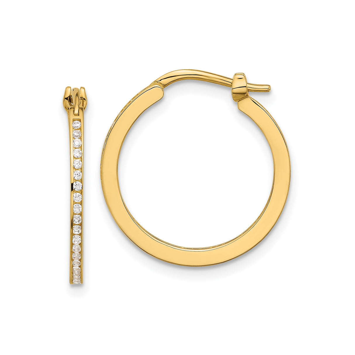 14k Yellow Gold Hoop Earrings with Cubic Zirconia, Polished Lightweight Classic Style