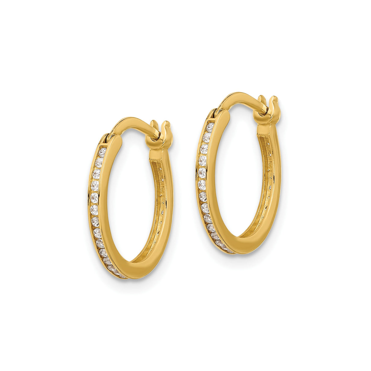 14k Yellow Gold Hoop Earrings with Channel Set Cubic Zirconia, Polished Everyday Style