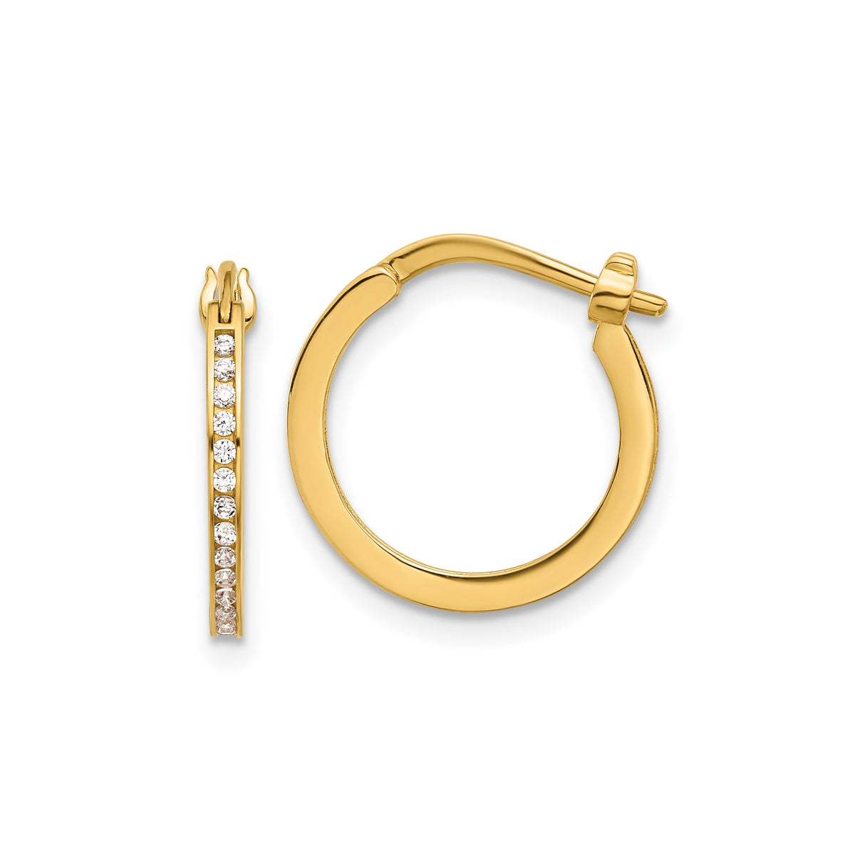 14k Yellow Gold Hoop Earrings with Channel Set Cubic Zirconia, Polished Everyday Style