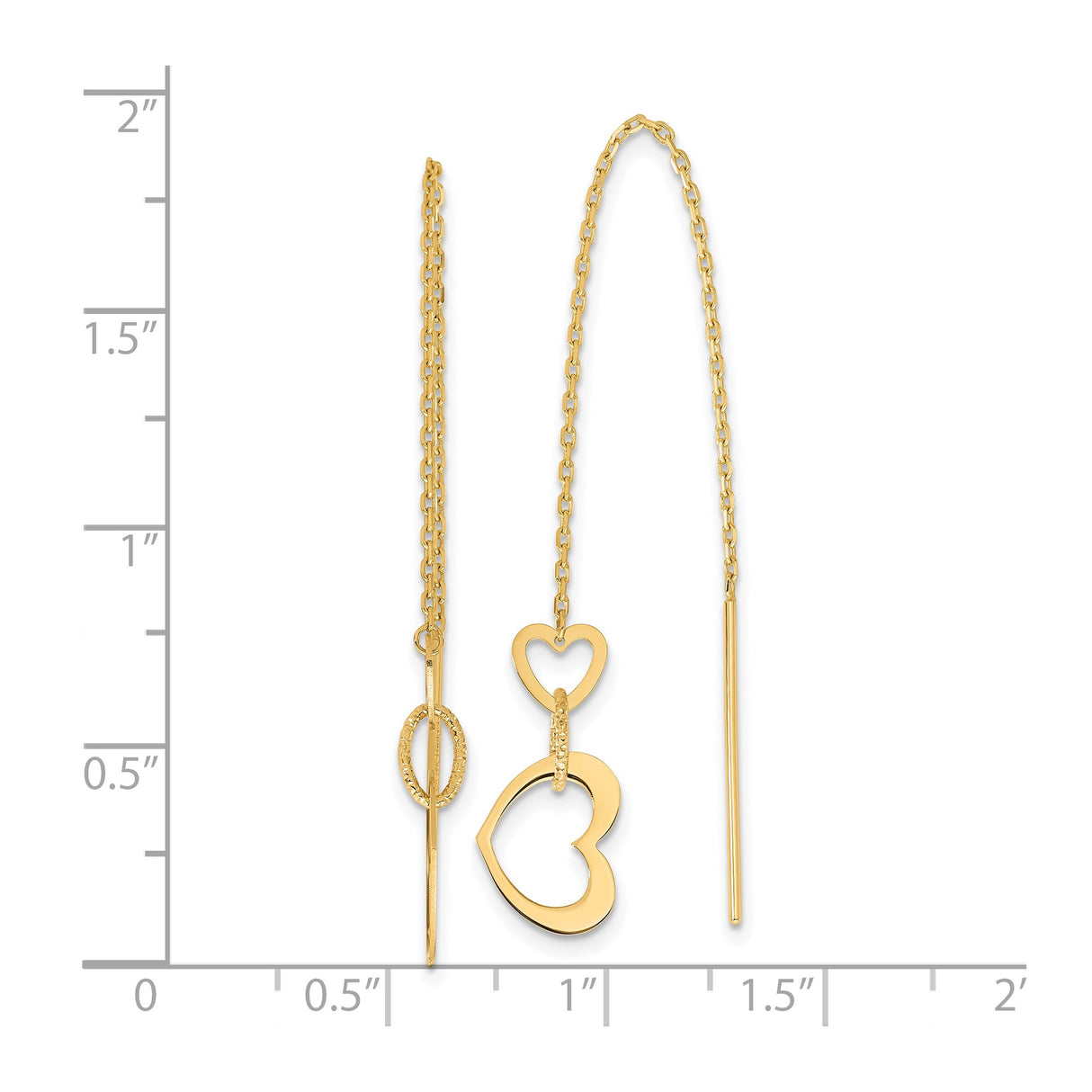 14k Yellow Gold Threader Earrings with Open Heart Charms and Delicate Chain Design