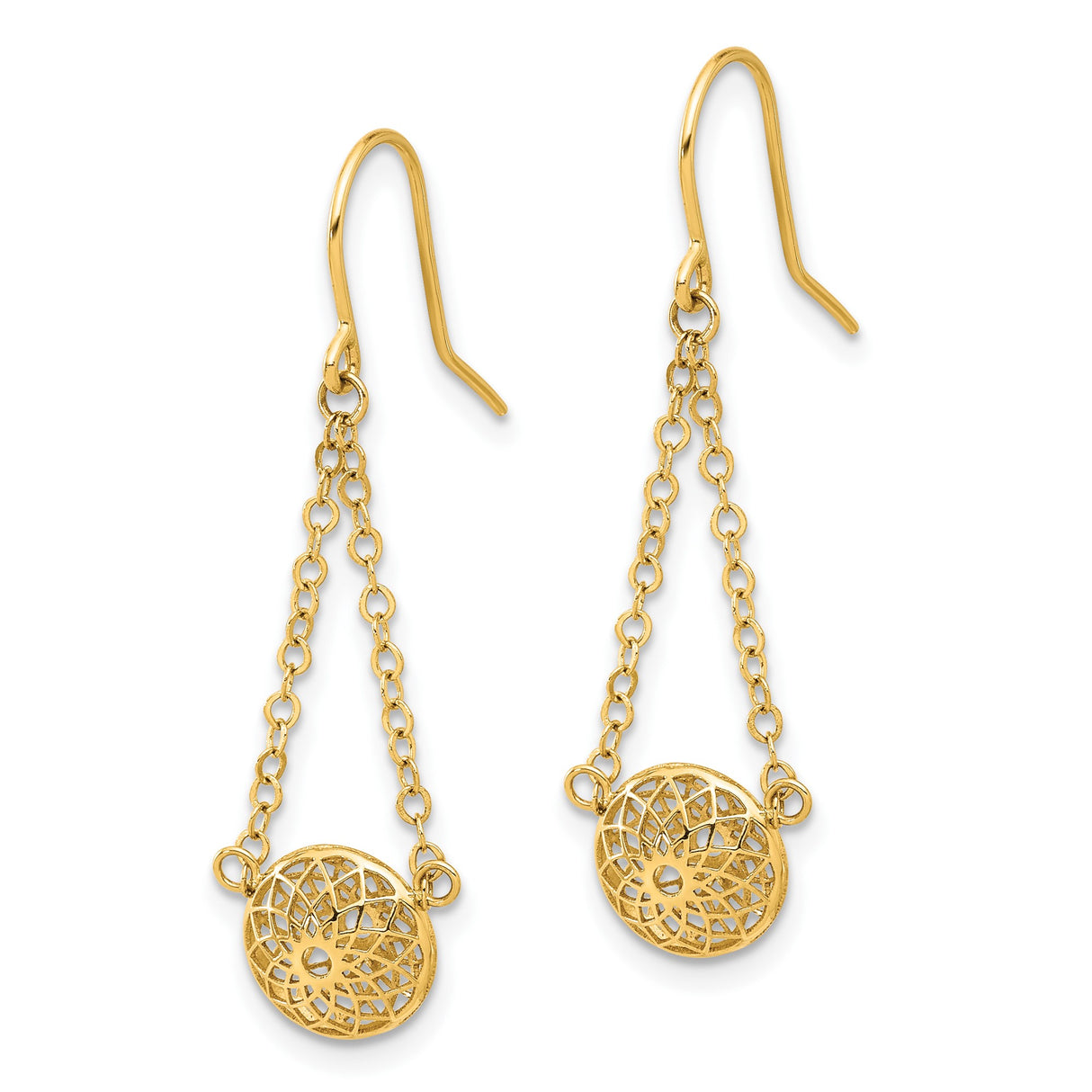 14k Yellow Gold Drop Earrings with Openwork Floral and Marquise Filigree Design