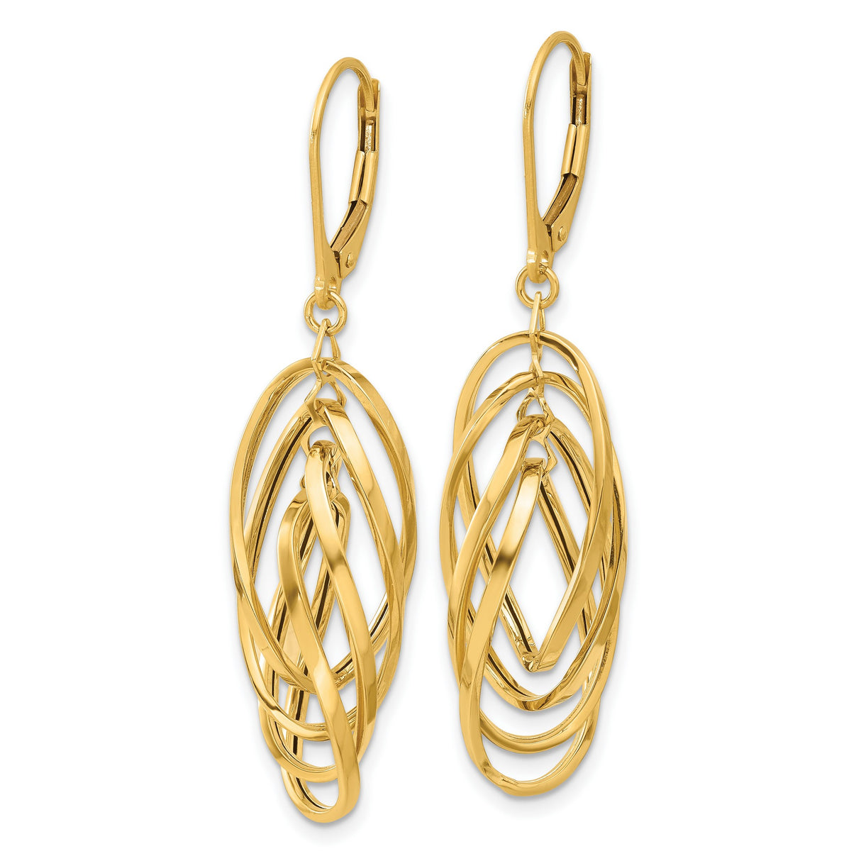 14k Yellow Gold Dangle Earrings with Interlocking Twisted Oval Hoops and Teardrop Loop Design
