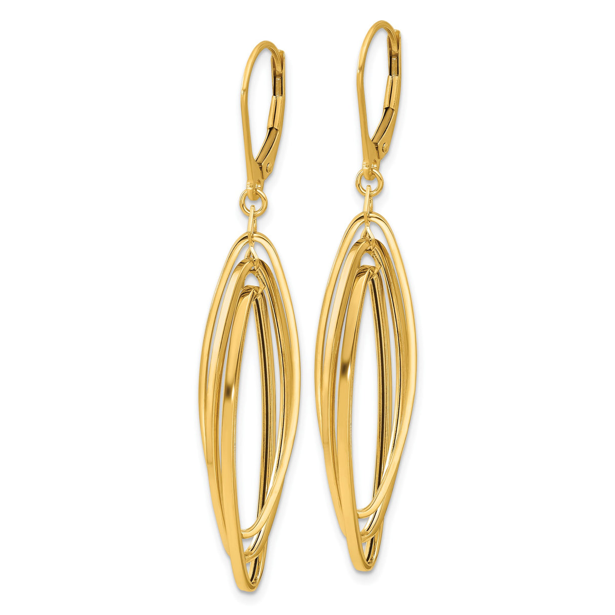 14k Yellow Gold Dangle Earrings with Layered Open Oval Loops, Leverback, Minimalist Style