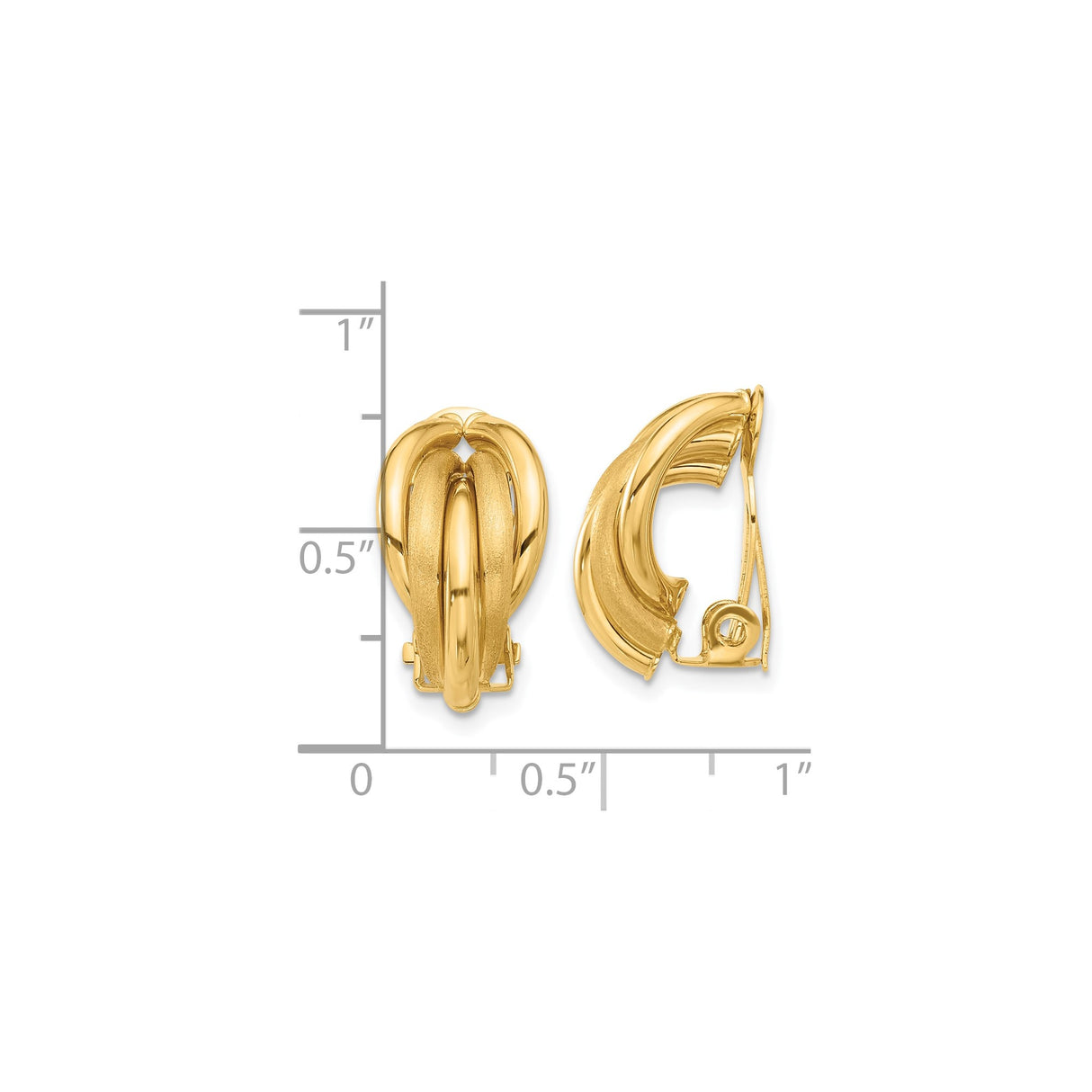 14k Yellow Gold Clip-On Earrings with Bold Layered Dome Design, Polished and Brushed Finish