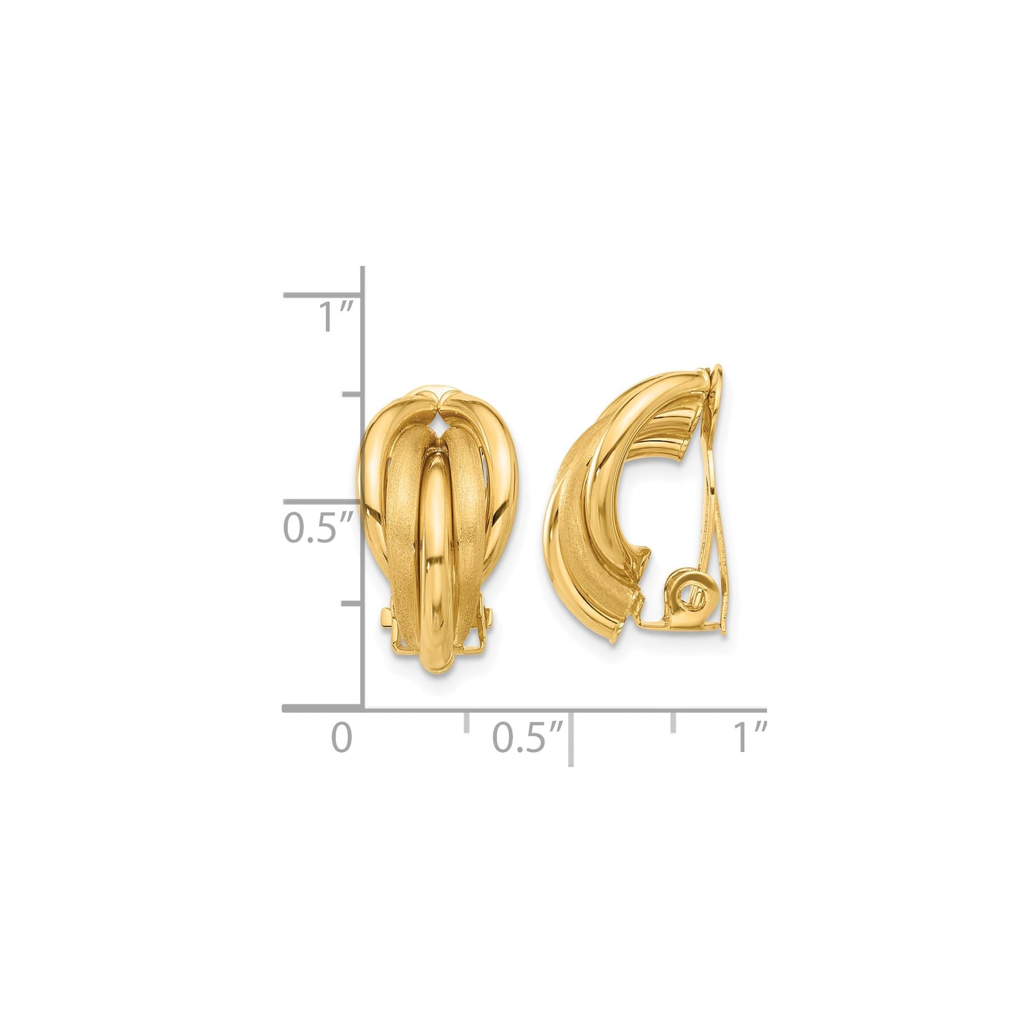 14k Yellow Gold Clip-On Earrings with Bold Layered Dome Design, Polished and Brushed Finish