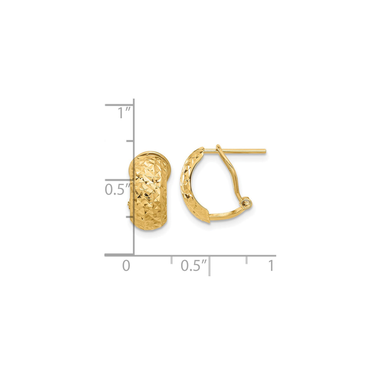 14k Yellow Gold Hoop Earrings, Diamond-Cut Textured Latch Back Round Style for Women