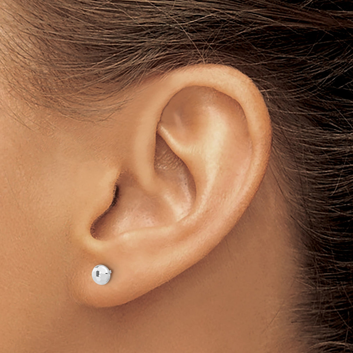 14k White Gold Stud Earrings, Faceted Ball with Diamond-Cut Finish, Minimalist Style