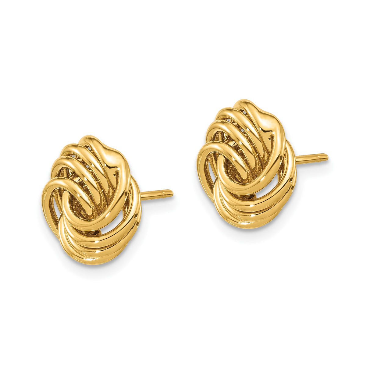 14k Yellow Gold Love Knot Stud Earrings with Polished Woven Design for Women