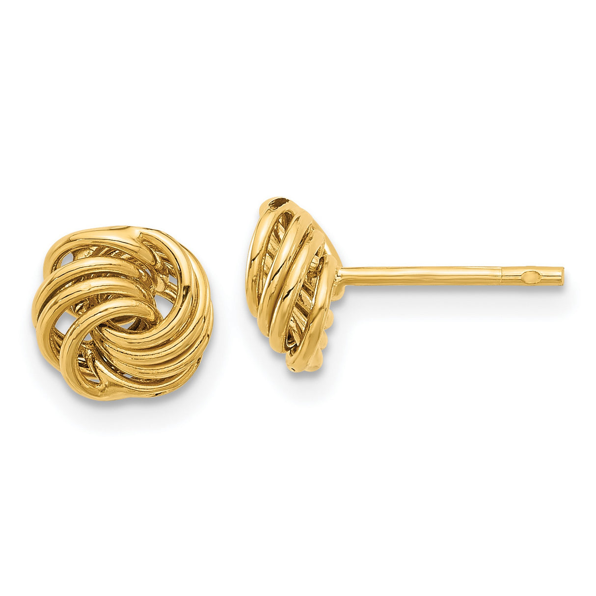 14k Yellow Gold Love Knot Stud Earrings with Polished Twisted Design for Women