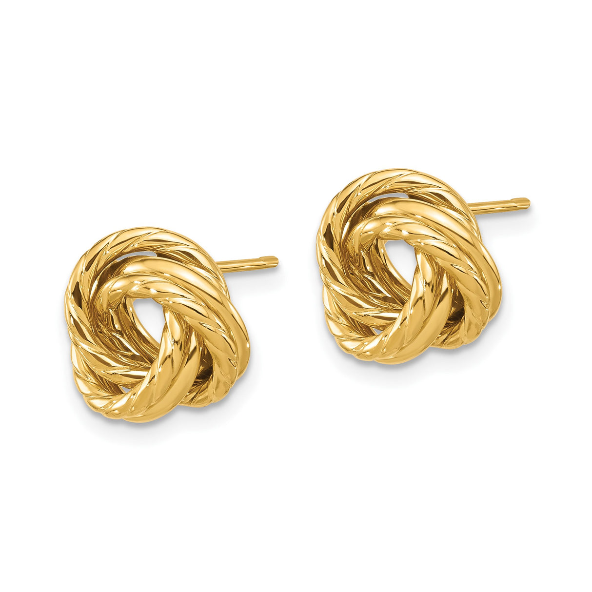 14k Yellow Gold Love Knot Stud Earrings with Twisted Rope Design for Women