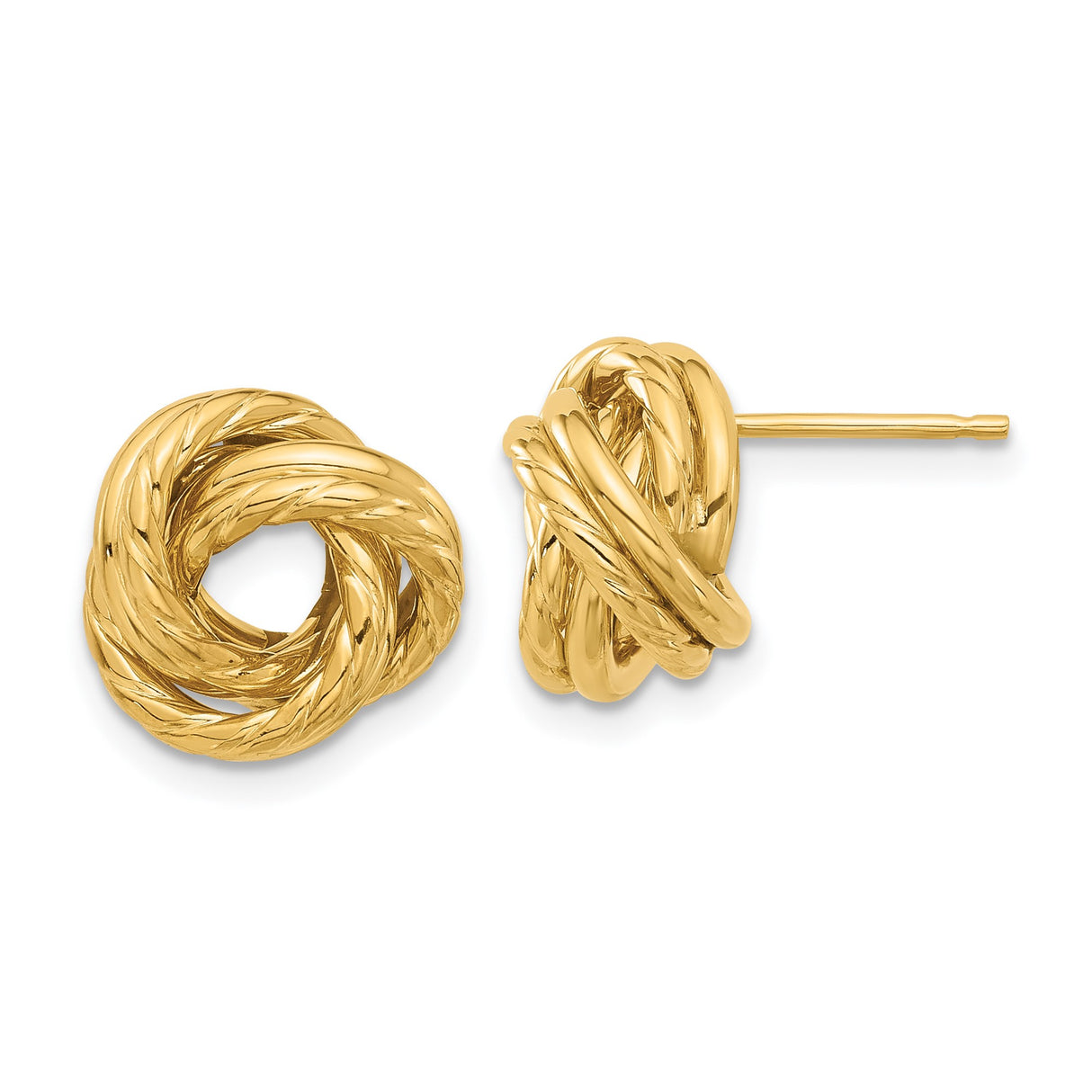 14k Yellow Gold Love Knot Stud Earrings with Twisted Rope Design for Women