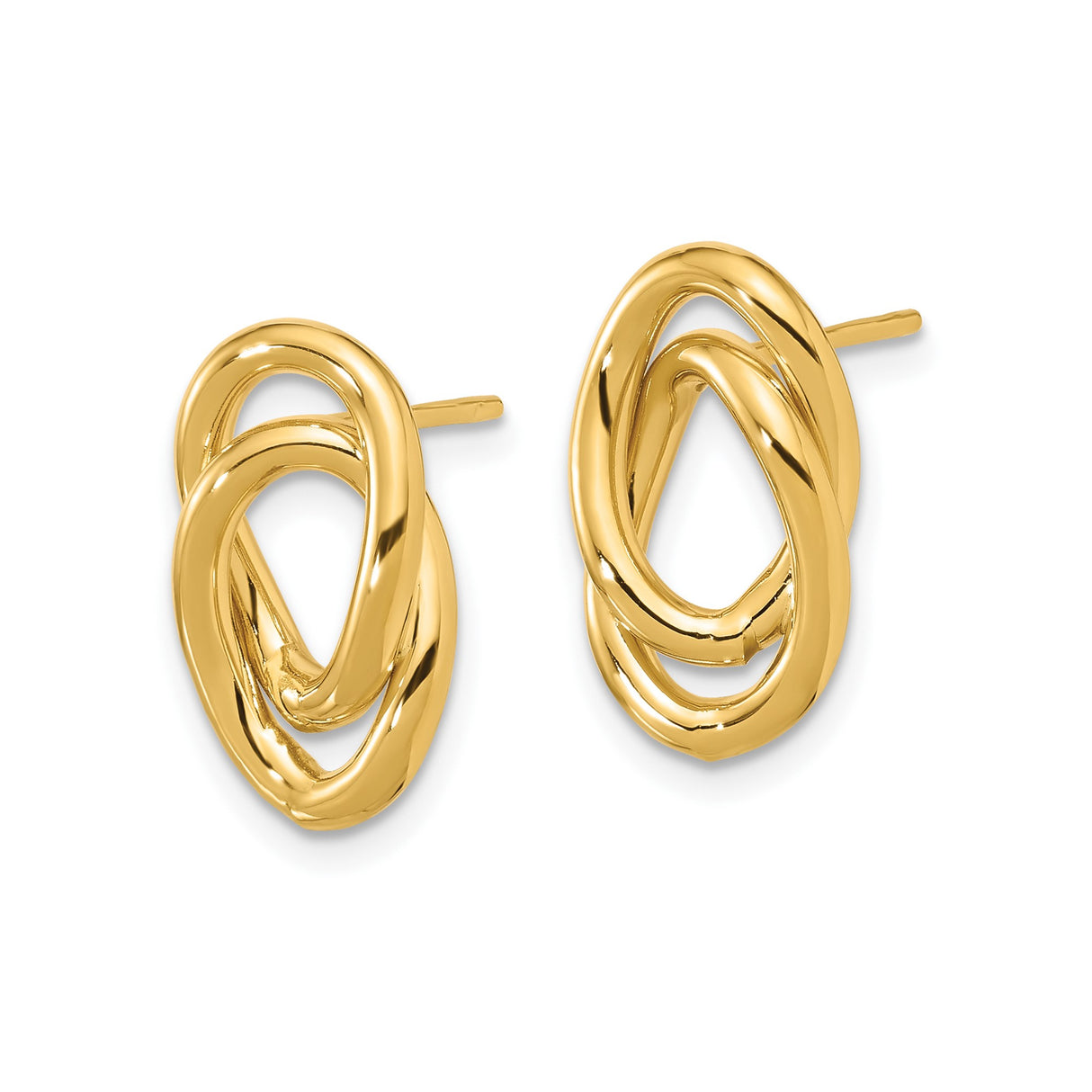 14k Yellow Gold Oval Stud Earrings with Interlocking Twist Knot Design